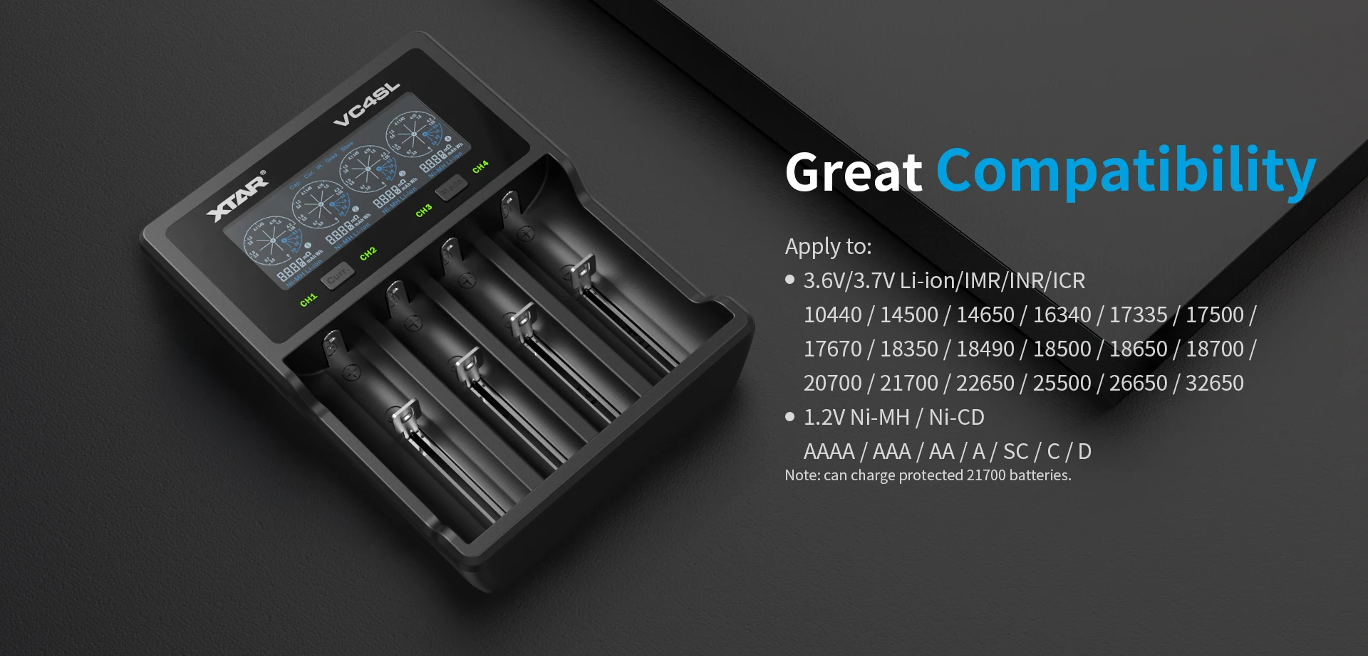 

XTAR VC4SL Charger with 4 High-Capacity Batteries | Choose 18650 4000mAh or 21700 6000mAh Bundle Smart Charging Capacity Test