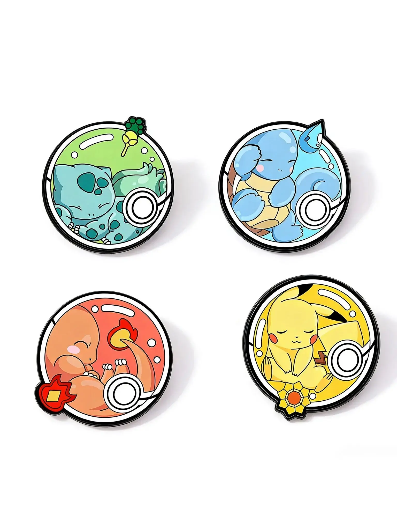 4 Stück/Set Niedliche Anime Pokemon Pikachu Emaille-Pins Schlafender Bulbasaur Squirtle Charmander Abzeichen Broschen Taschenaccessoires für Fans Schmuck