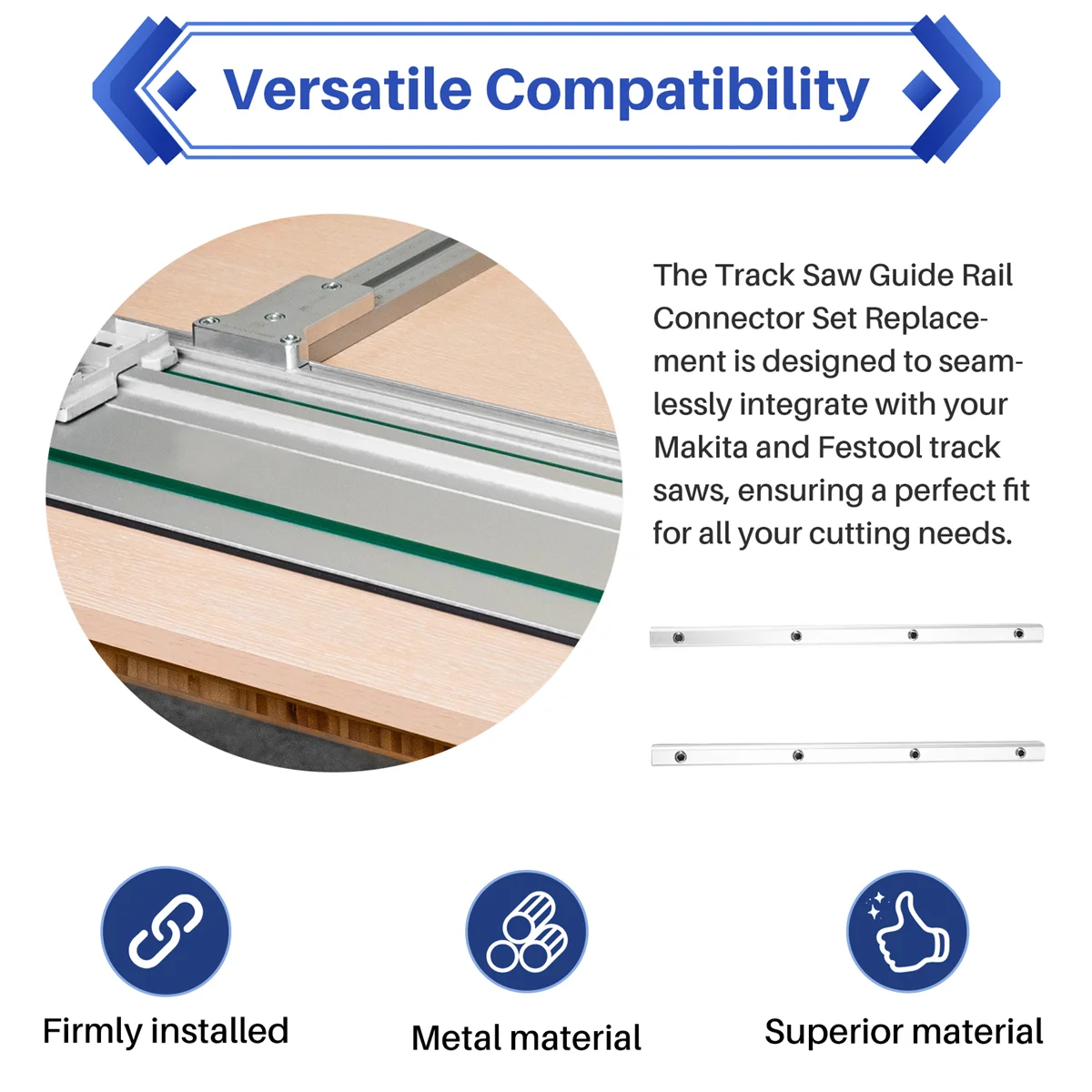 

AA98 Track Saw Guide Rail Connector Set Replacement Wooden Board Cutting Guide Rail Connector for / Track Saw