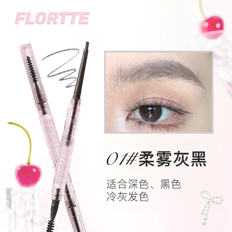 FLORTTE Lápiz de Cejas Tridimensional Tipo Machete, Larga Duración, Define las Raíces, Liso, Fácil de Colorear