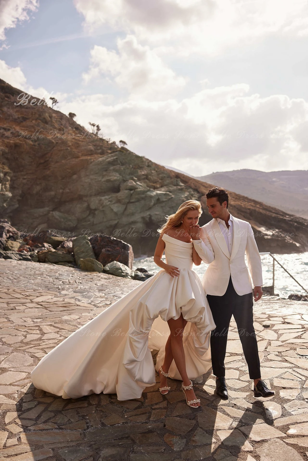 Belle Wedding Dress Strapless Satin свадебное платье Draped High Low Asymmetrical Chapel Train Lace-Up Bridal Gown Customized