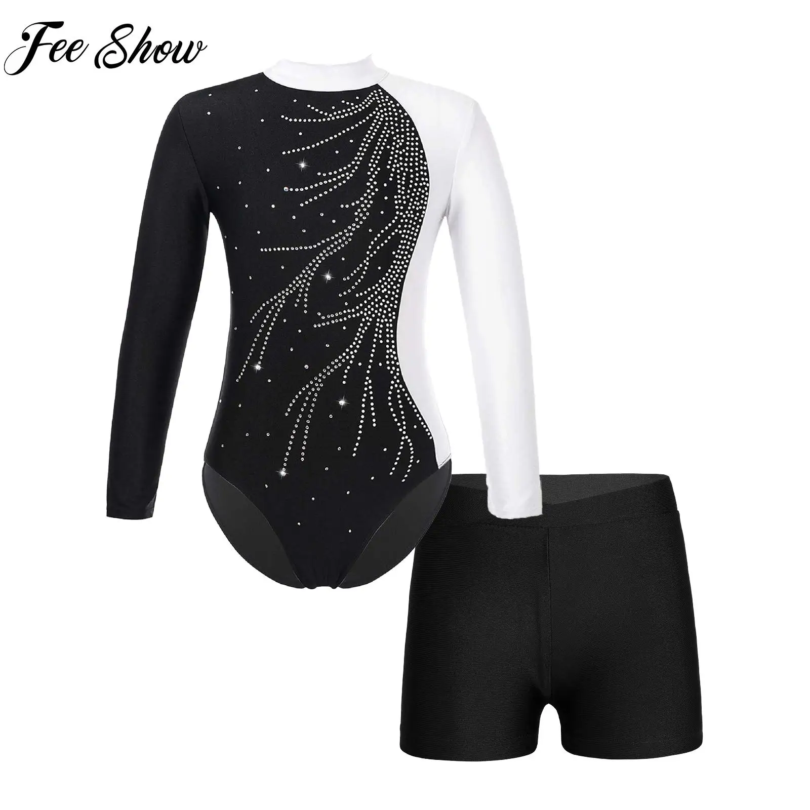 

Children Girls Shiny Diamonds Ballet Gymnastics Leotard Outfit Long Sleeve Ice Skating Performance Competition Outfit Sportswear