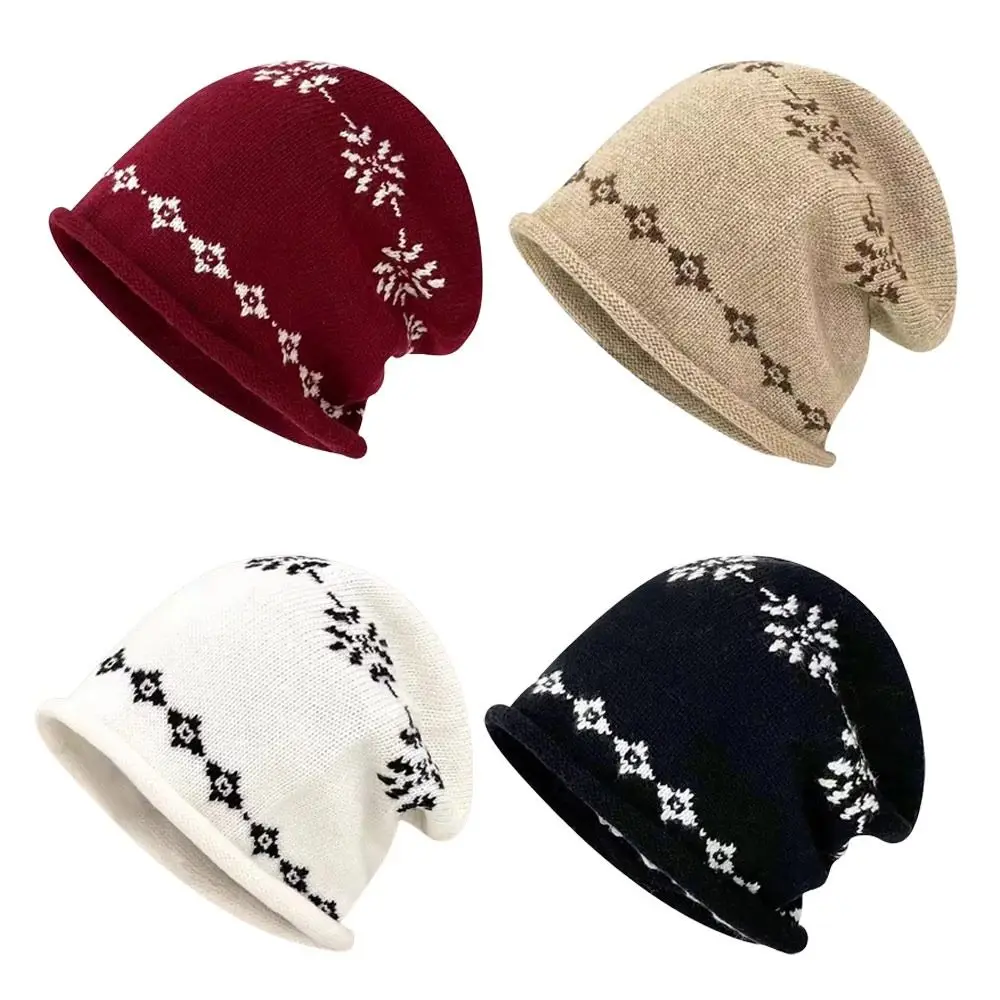 Seasonal Warmth Knitted Hat Fair Isle Jacquard Weave Beanies Hat Curled Edge Warm Ear Protection Hat Autumn Winter Season