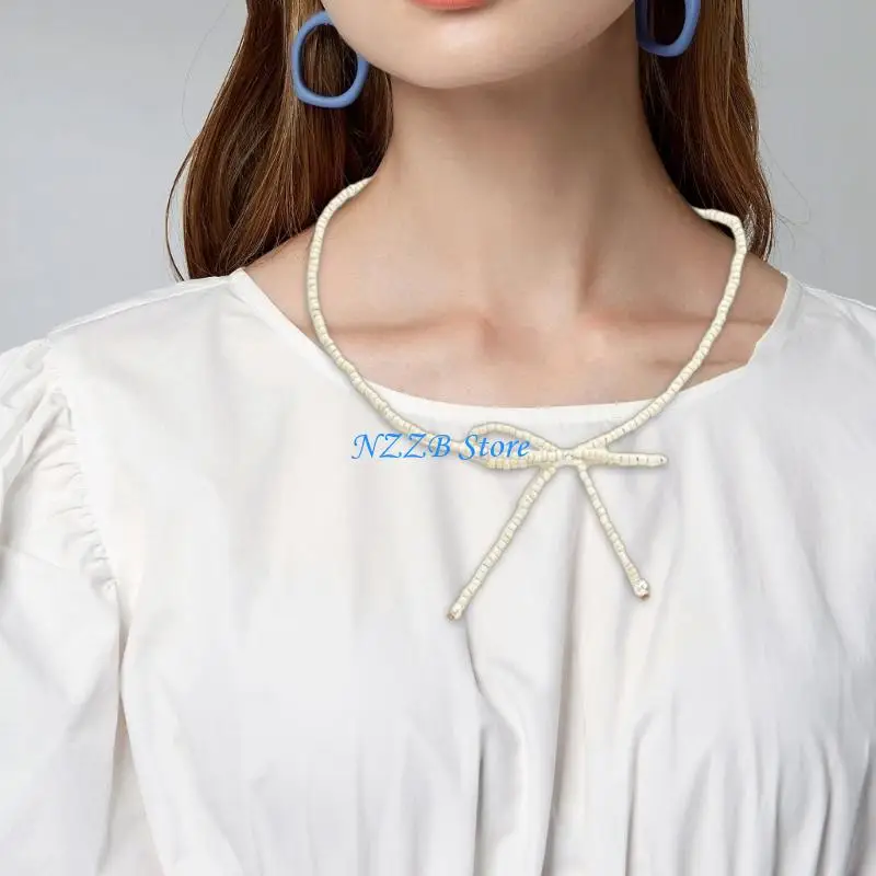 

T21F Retro Inspire Necklace With Beads and Bowknot for Unique Designs Look Styles