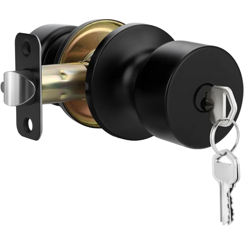 Entry Door Knob Black, Matte Black Keyed Door Knob, Door Knobs Exterior Black Door Knobs with Lock and Key (1 Pack)