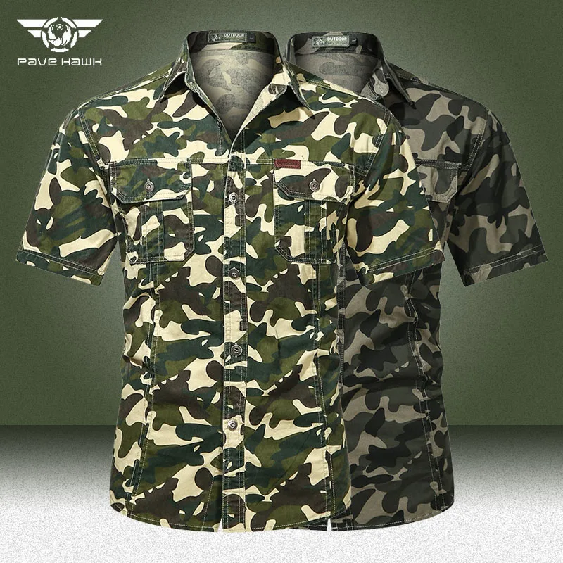 

Camo Tactical Shirts Men Summer Camouflage Army Green Short Sleeve Cargo Shirt Mens Military Wear-resistant Work Chemise Homme