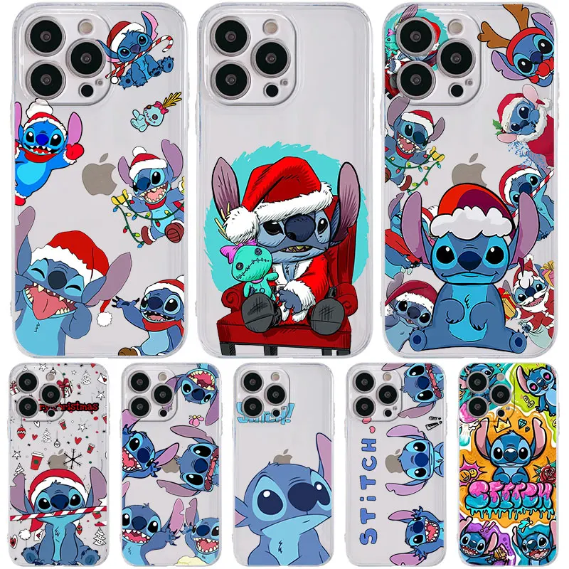 Custodia per telefono per iPhone 15 12 14 Plus 7 8 11 Pro Max 13 Mini XR XS X 15 Plus 15ProMax 13pro Cover Disney Stitch Natale