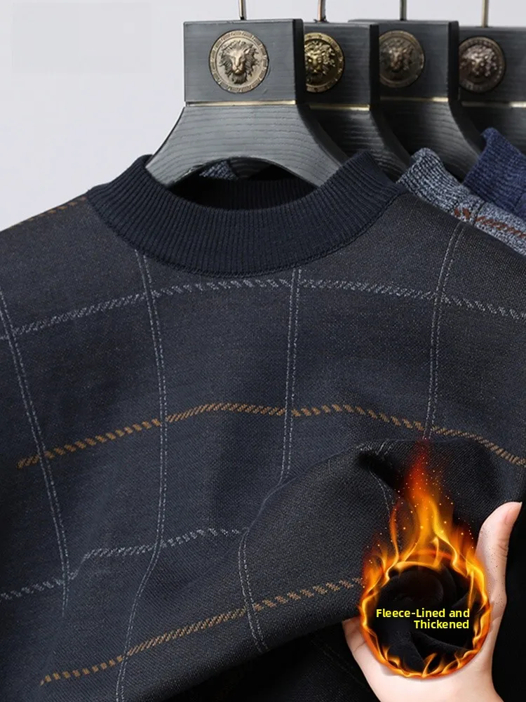 

Теплый круглый вязаный свитер Thiened Fce для мужчин среднего возраста и ли, повседневная зимняя одежда простого дизайна