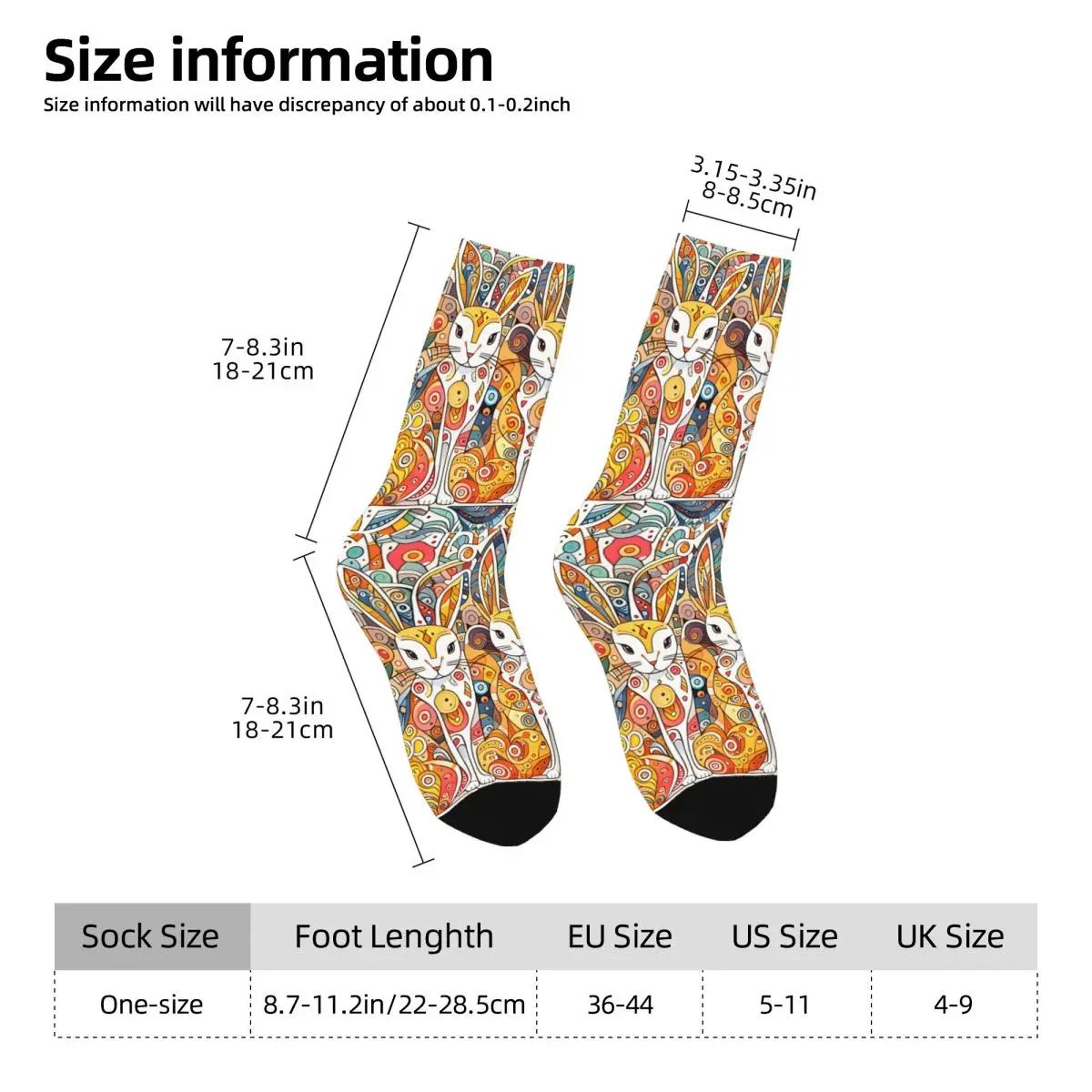 Vintage Scandinavian Folk Art Three Hares Animal Crazy Men's Socks Unisex Harajuku Pattern Printed Funny Crew Sock Boys Gift