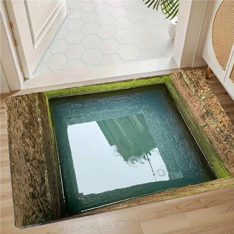 3D-Türmatte mit optischer Täuschungen, Teicheffekt, lustiges Loch-Design, Eingangsteppich, für drinnen und draußen, Heimdekoration, weicher, rutschfester Teppich