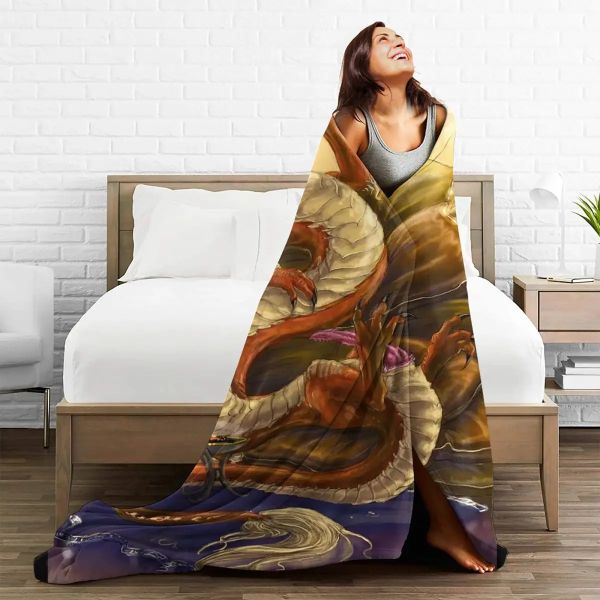 Legend Chinese Dragons Blankets Velvet Spring/Autumn Zodiac Myth Animal Breathable Soft Throw Blanket for Home Outdoor Rug Piece