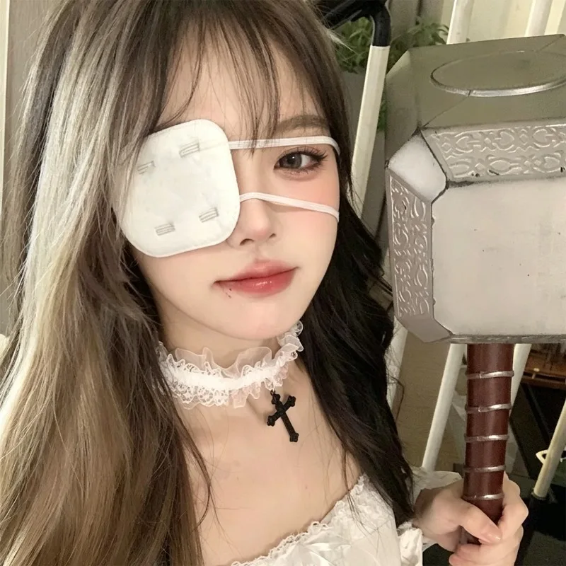 Anime Lolita Single Eye Mask Comfortable Eye Patch Adjustable Cosplay Accessory for Halloween Theme Parties