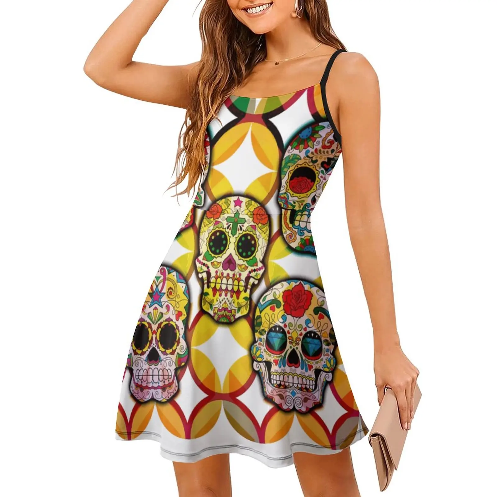 Halloween Skull Crazy (8) Women's Sling Dress Funny Sexy  Woman's Dress Funny Novelty  Parties Strappy Dress