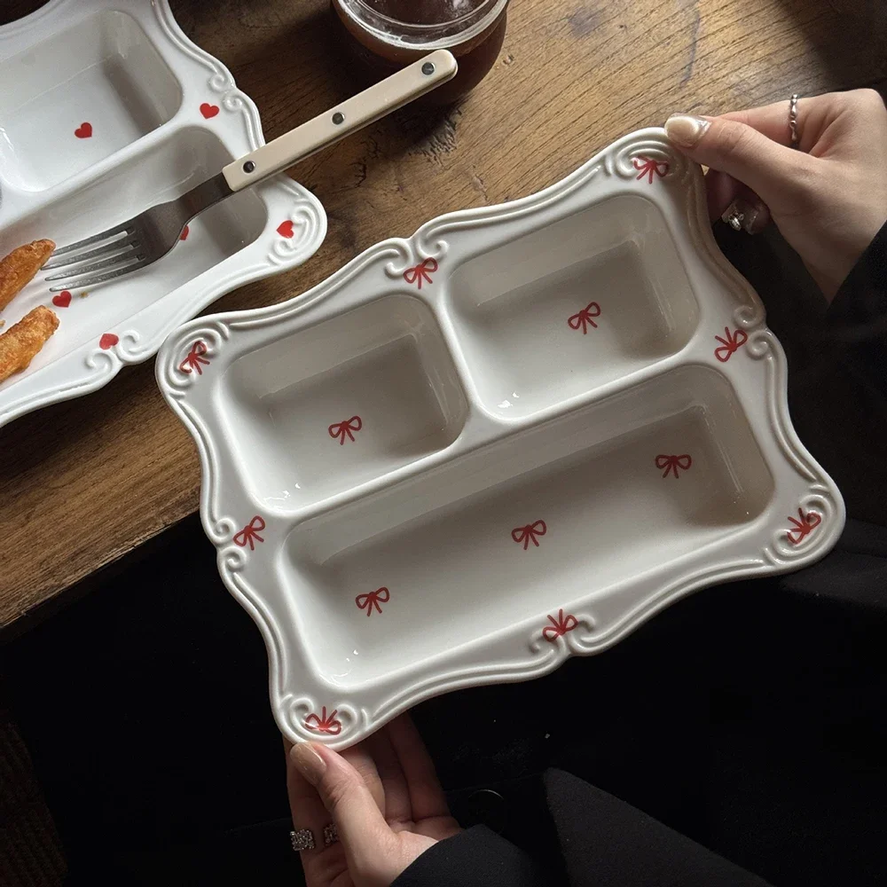 Rectangle Multi Grids Ceramic Plate Korean Style Ins Delicate Porcelain Tableware Breakfast Vegetable Fruit Buffet Plates