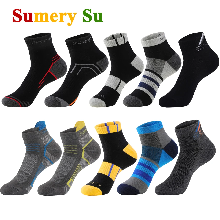 

5 Pairs/Lot Running Socks Men Casual Outdoor Sports Cotton Black Grey Blue Athletic Stripes 14 Colors Travel Male Husband Gifts