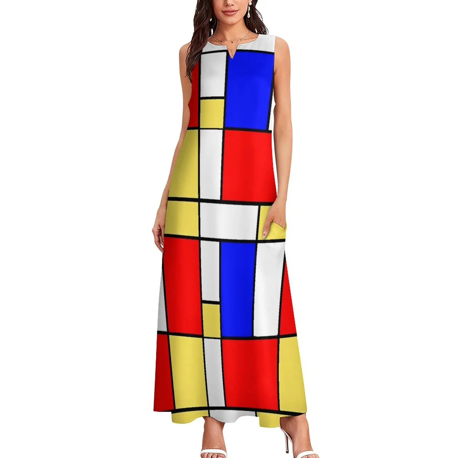 De Stijl Dress Summer Mod 60s Mondrian Style Street Fashion Casual Long Dresses Womens Party Maxi Dress Birthday Present