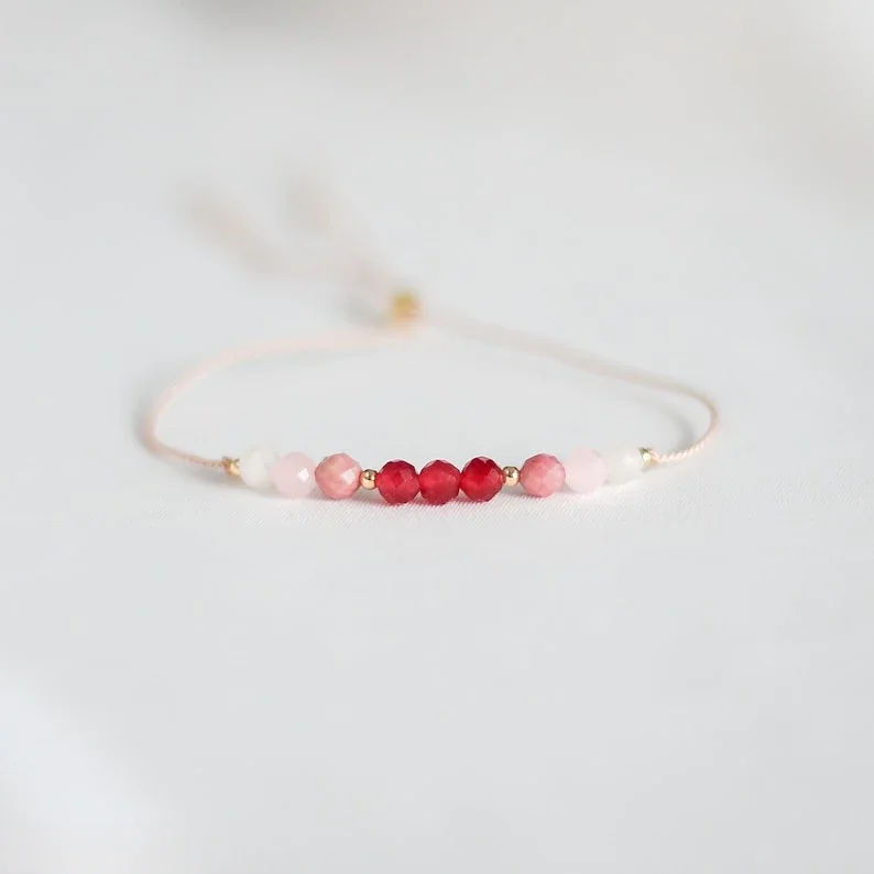 سوار صداقة قابل للتعديل للأصدقاء ، سوار حرير ، ياقوت ، كوارتز وردي ، دائري ، حجر القمر ، هدايا يدوية الصنع ، هدايا عيد ميلاد #2