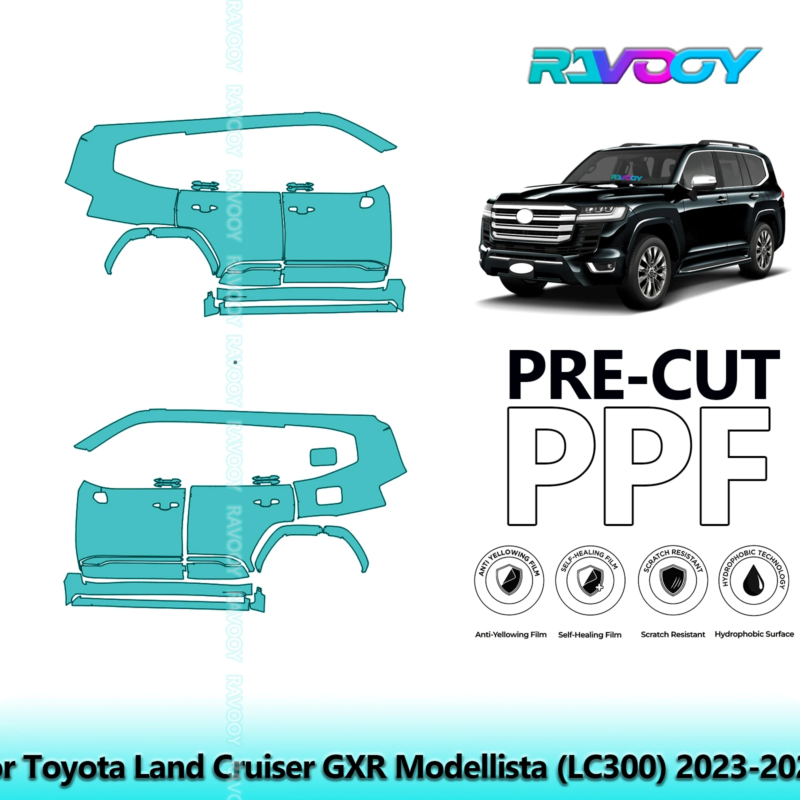 

For Toyota Land Cruiser GXR Modellista (LC300) 2023-2025 8.5mil Pre-Cut PPF Door & A/B Pillar Kit TPU Paint Protection Film Set