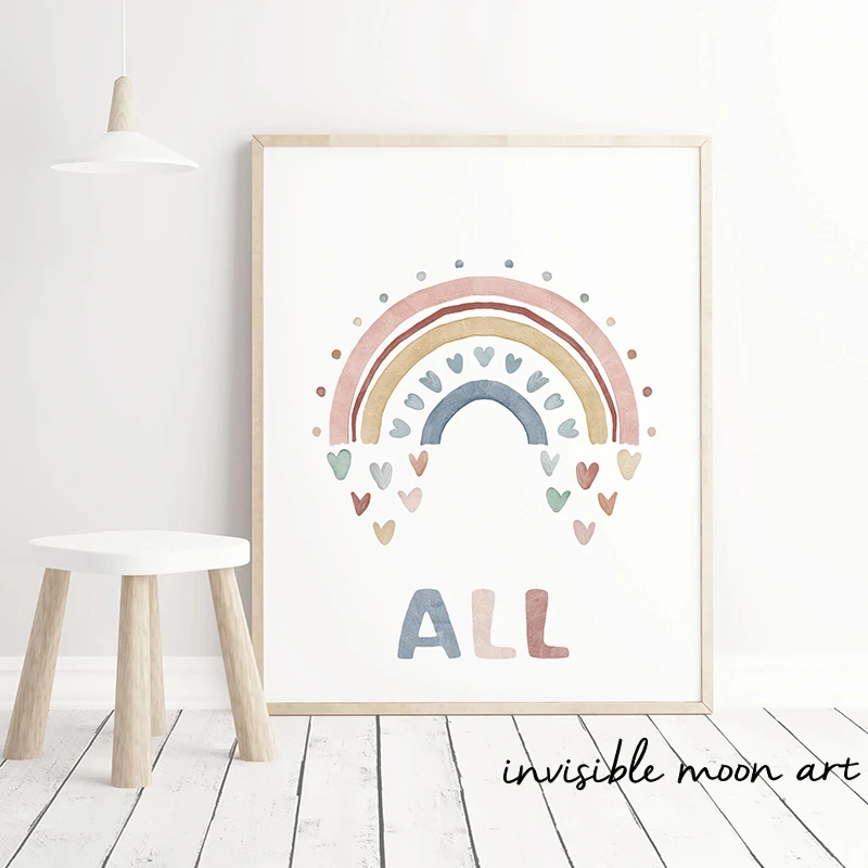 Boho Nursery Sunshine Rainbow Cloud Heart Playroom Sign Play All Day Art Poster Canvas Painting Wall Prints Picture Home Decor