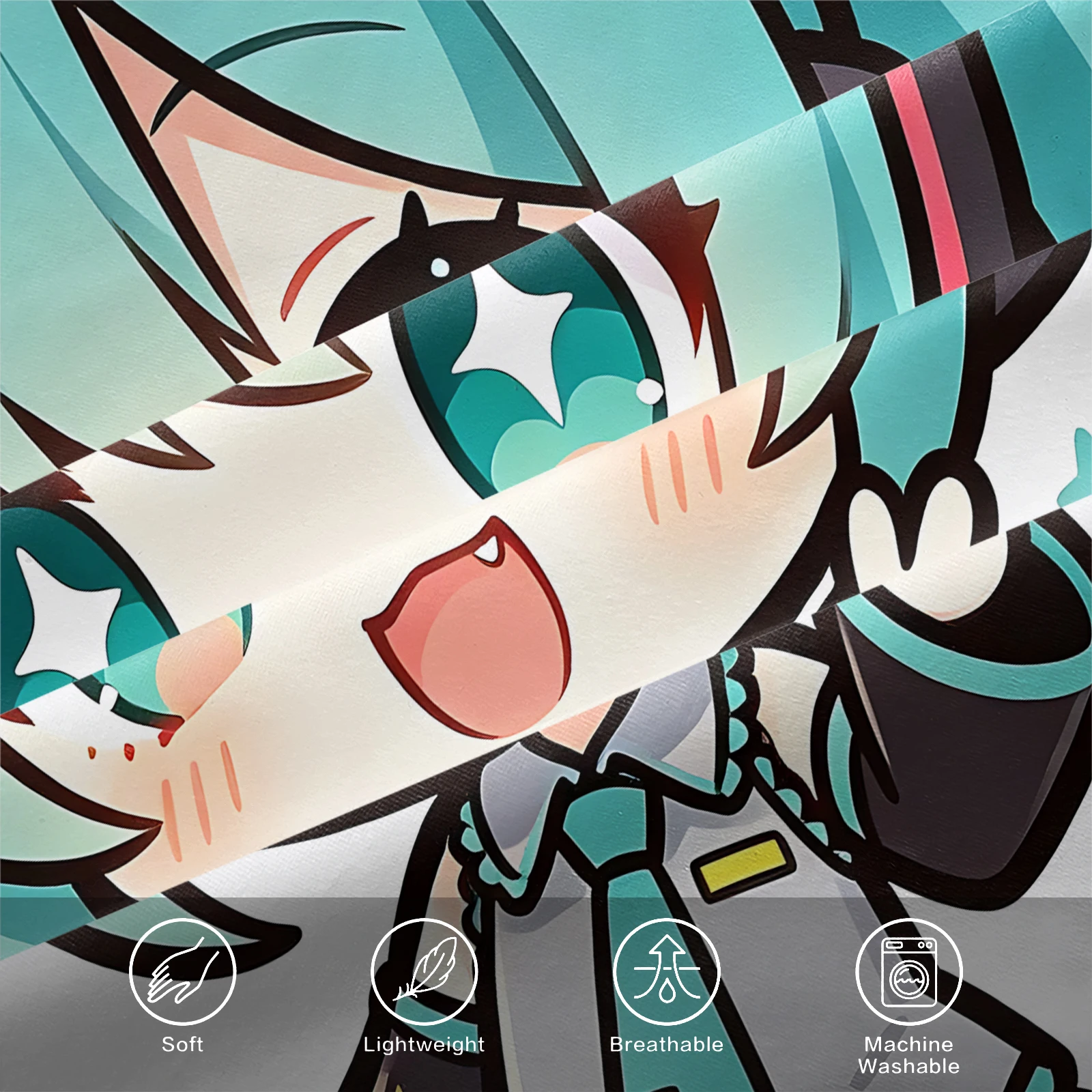 3-teiliges Hatsune Miku Chibi-Style Spannbettlaken-Set, Niedliche Anime-Bettwäsche mit Kissenbezügen, Tiefe Taschen, Teenager-Zimmer-Deko, Geschenk für Fans – Detail 5