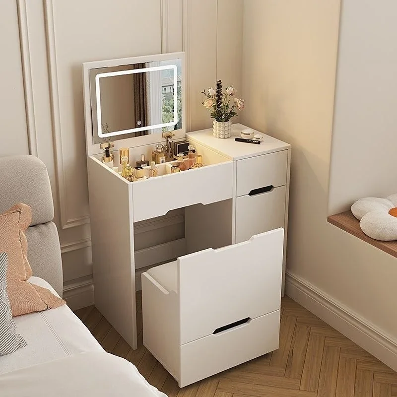 Cream style dresser with mirror hidden clamshell type, modern simple bedroom home dressing table integrated dressing table