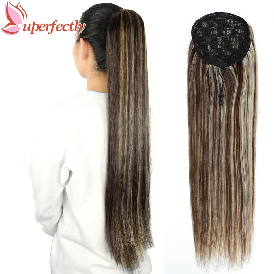 Uparfaitement Straight Proximity Wstring Ponytail Extension, Extensions de cheveux humains, Longue queue de cheval, Postiches, réinitialisation in Ponytails