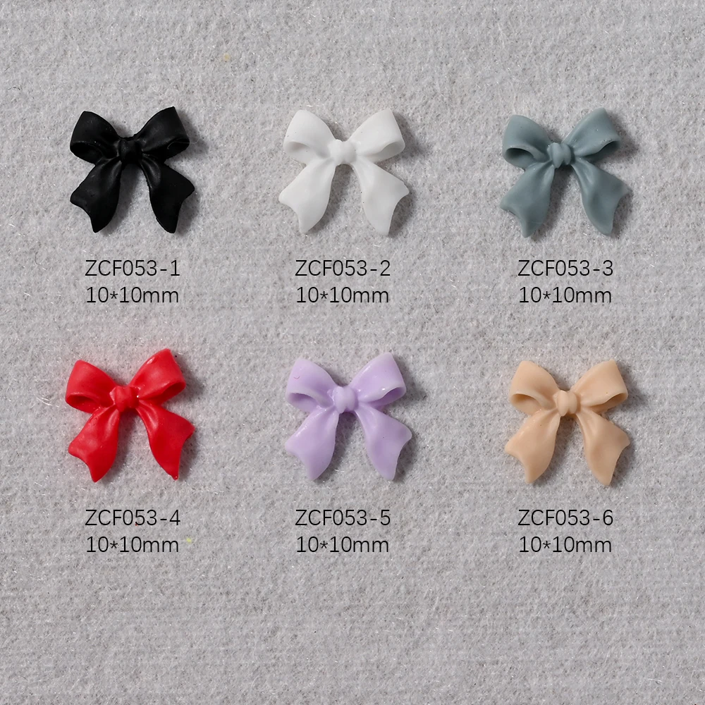 50 Uds. De dijes para uñas con lazo de cinta negra de 10x10mm, lazo de resina 3D Kawaii, diamantes de imitación para decoración de uñas, 6 colores, pajarita plana, decoración de joyas para uñas