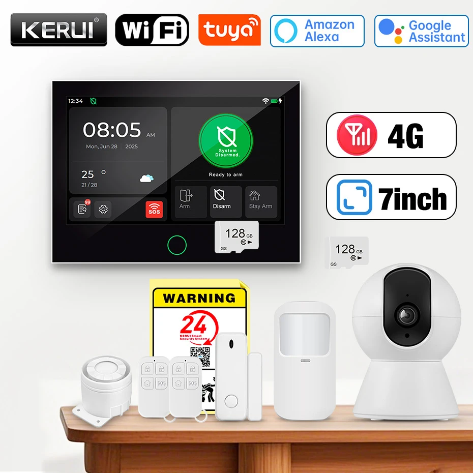 KERUI G70 4G Alarm Security System 7-inch Large IPS Touch Screen Home Alarm for House Security Protection Alexa Tuya Smart APP