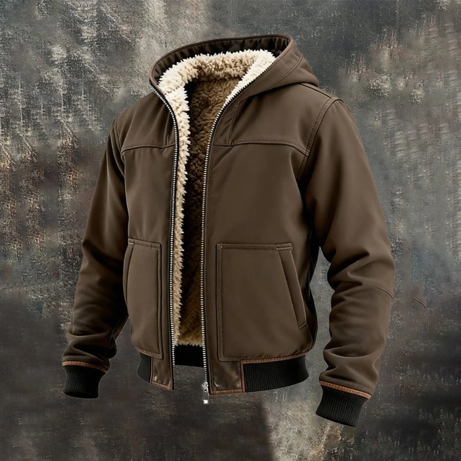 

Solid Color Zipper Pocket Motorcycle Jacket Large Pocket Solid Color Casual Jacket Outdoor Warm Hooded Jacket Men'S Coat