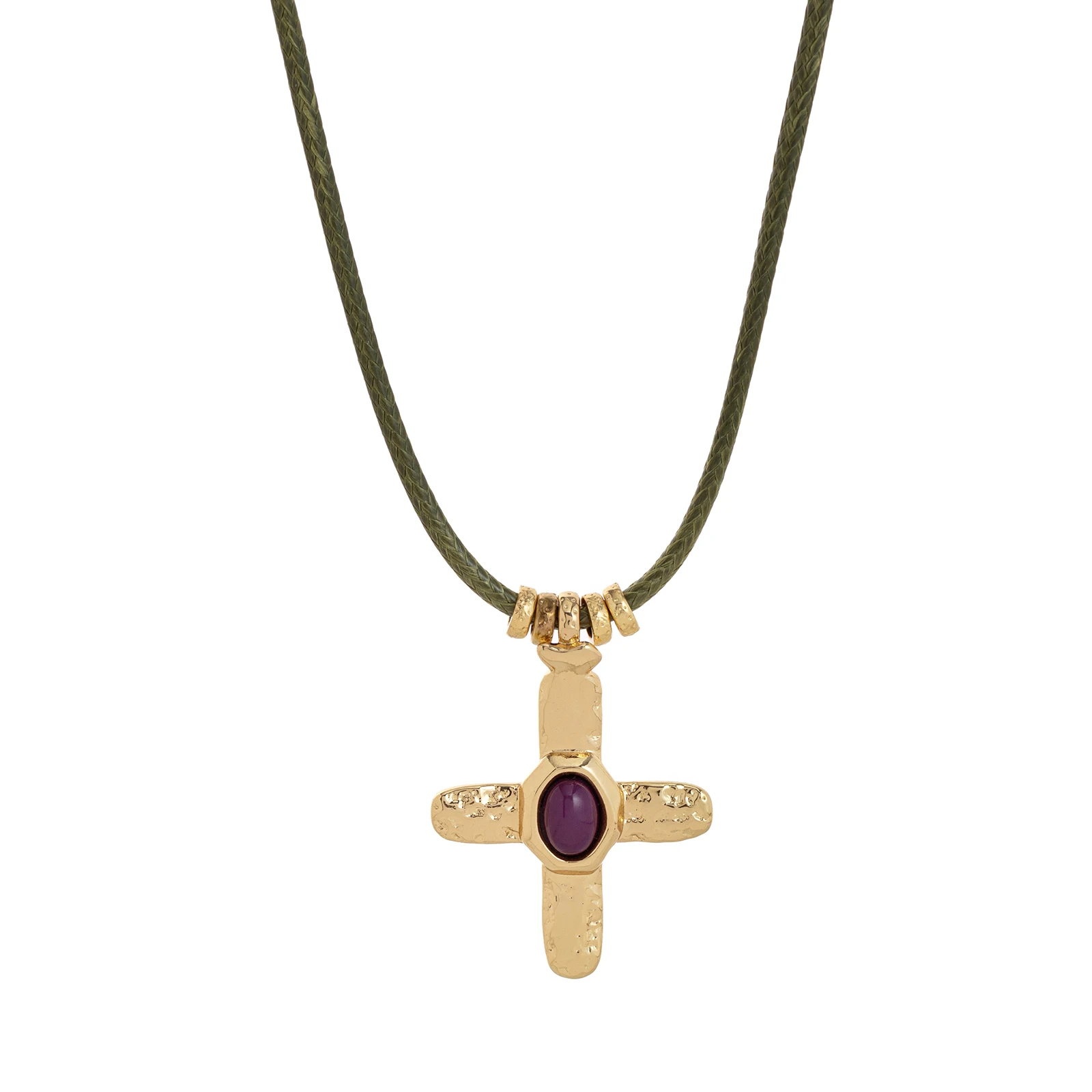 قلادة جديدة من الحجر الطبيعي متقاطعة من الفولاذ المقاوم للصدأ مع تحافظ على اللون مطلي بالذهب