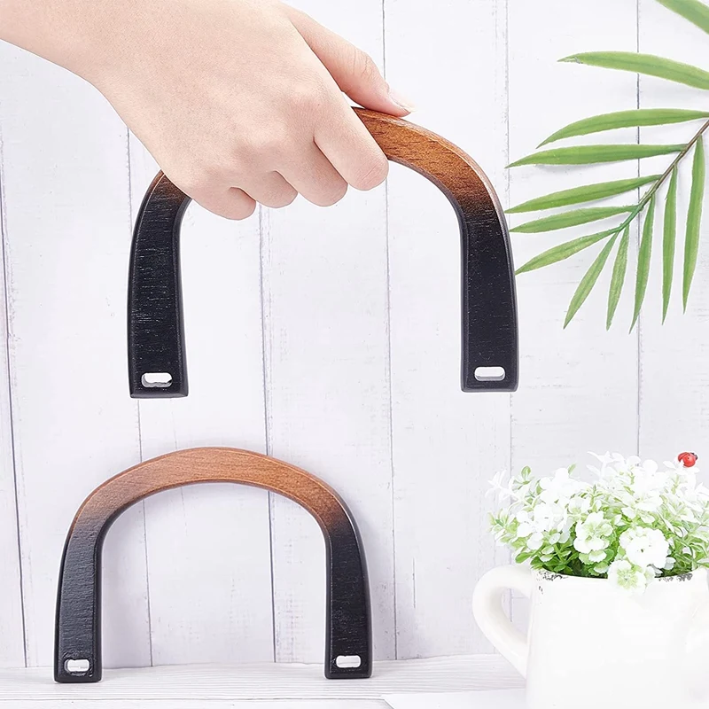 2Pcs Wooden Purse Handles U-Shaped Wooden Handles For Handbag DIY Handmade Macrame Bag Handle Replacement For Beach Bag