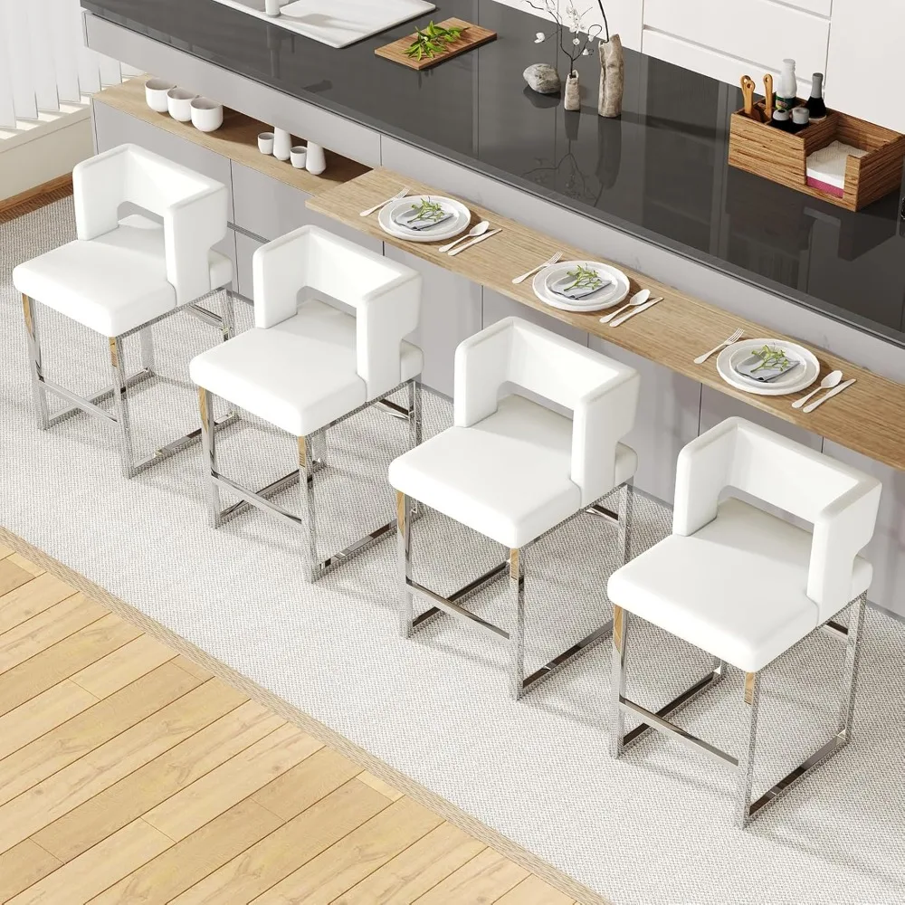 مجموعة مقاعد بار بارتفاع 26 بوصة مكونة من 4 قطع مع وسادة وظهر كراسي بار حديثة لمقاعد طاولة جزيرة المطبخ