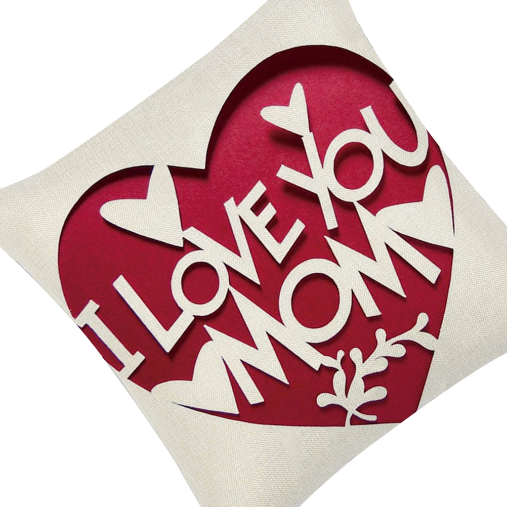 

Mother'S Day Linen Pillow Cover 45X45Cm I Love You Mom Throw Cushion Case Sofa Bed Decor Gift For Mom Cotton Pillowcase Home