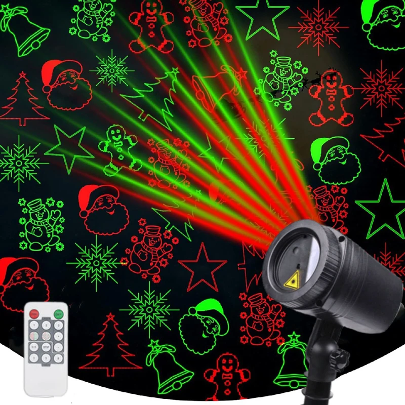 Christmas Laser Projector Lights 12 Patterns Moving Red Green Laser Light Outdoor Garden Starry Star Laser Lights Projector