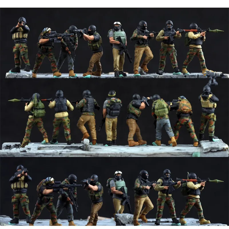 1:72 Schaalmodel 3D Afdrukken Geschilderde Hars 8 Stuks Team Action Figure Soldaten DIY Scène Accessoire Collectie Display