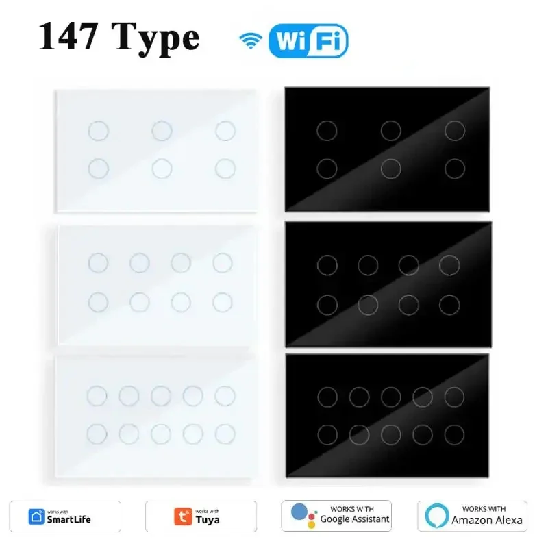 

Умный переключатель AUBESS Tuya WIFI, 147 типа, стеклянная сенсорная панель, прерыватель 6/8/10Gang, настенный выключатель света, Alexa, управление через приложение Google Home