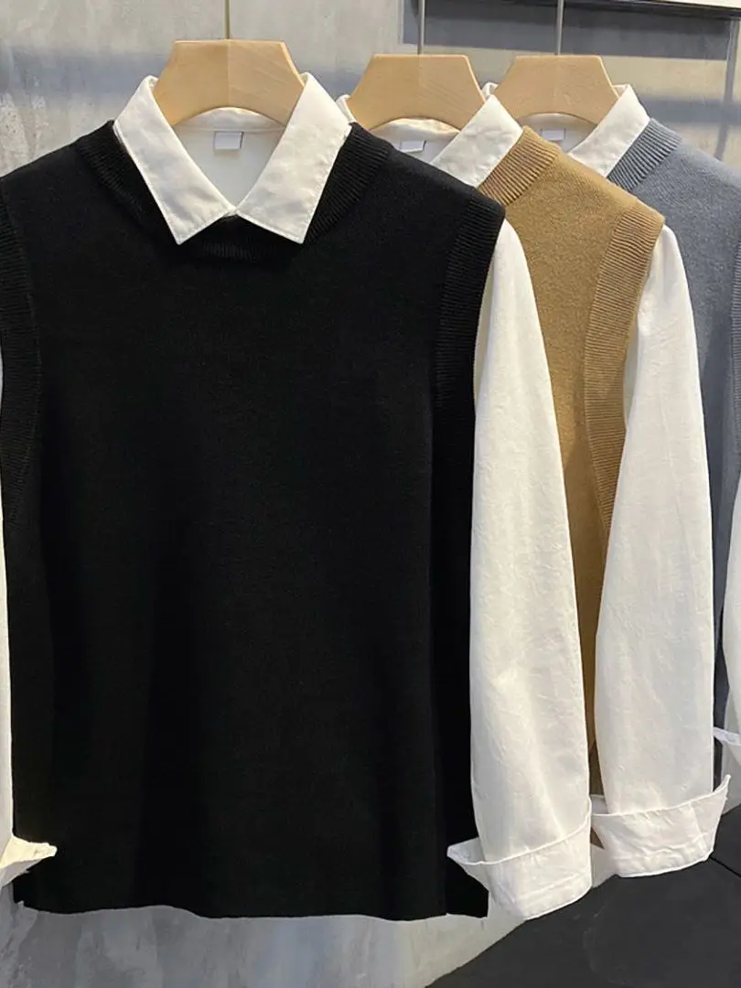 

Мужской модный однотонный свитер с воротником irt, весенняя верхняя одежда, корейский вязаный жилет, повседневный длинный све irt