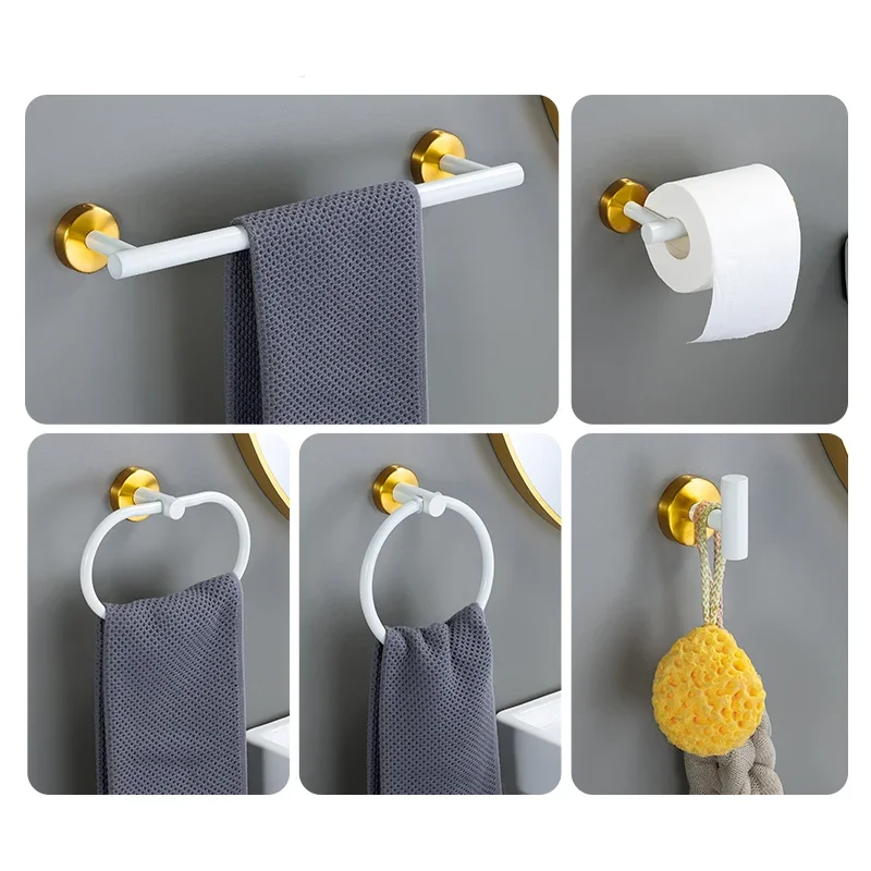 White Gold Bathroom Hardware Set 304 Stainless Steel Towel Bar Towel Ring Toilet Paper Holder Robe Hook Bathroom Accessories Set