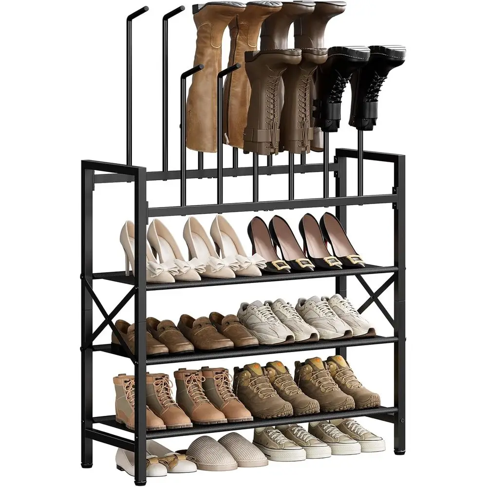 

Standing Shoe Racks, 5-Tier Boot Rack Organizer or Tall Boots, Sneakers, High-Heel, Black Metal Shoe Storage or Dorm Room, C