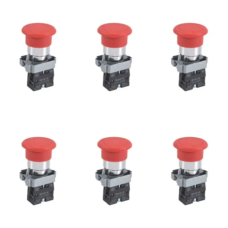 6Pack X(Emergency Stop Push Button Switch 22mm NC Red Mushroom 600V 10A ZB2-BE102C XB2-BS542X1