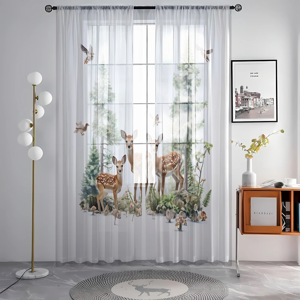 2pcs HD digital forest elk printed window screen Home Decorating Style Decorating Living Room Bedroom Rodding Curtain Effect Sty