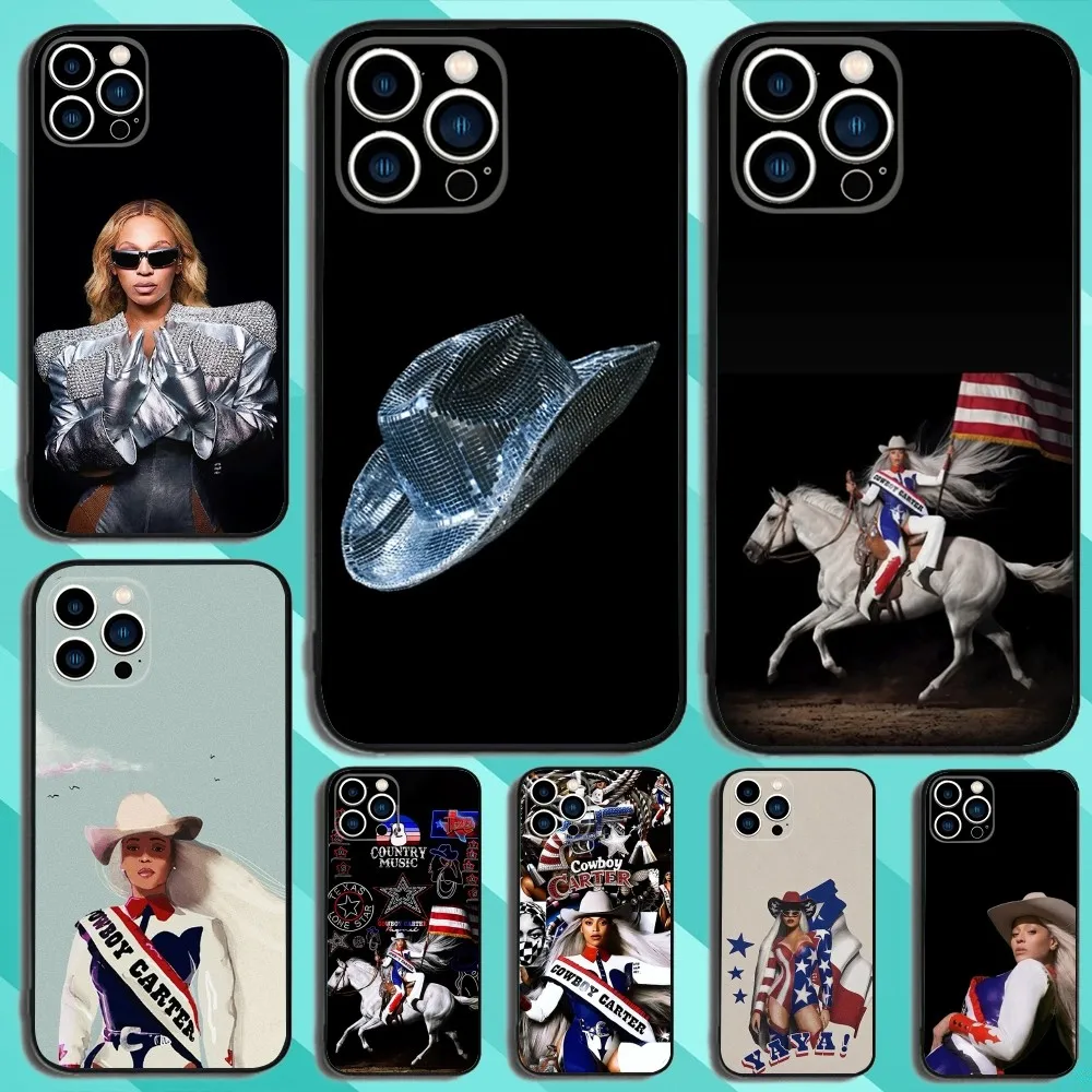 Singer B-Beyonce Cowboy Carter Phone Case For iPhone 16,15,14,13,12,11,Plus,Pro Max,XS,X,XR,SE,Mini,8,7 Silicone Black Cover