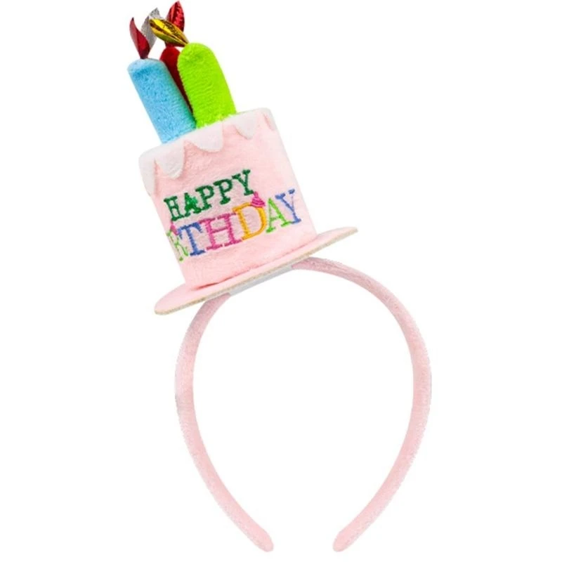Birthday Cake Pompoms Decorative Hairpiece for Costume Parties Studded with Top Hat Headband for Wedding