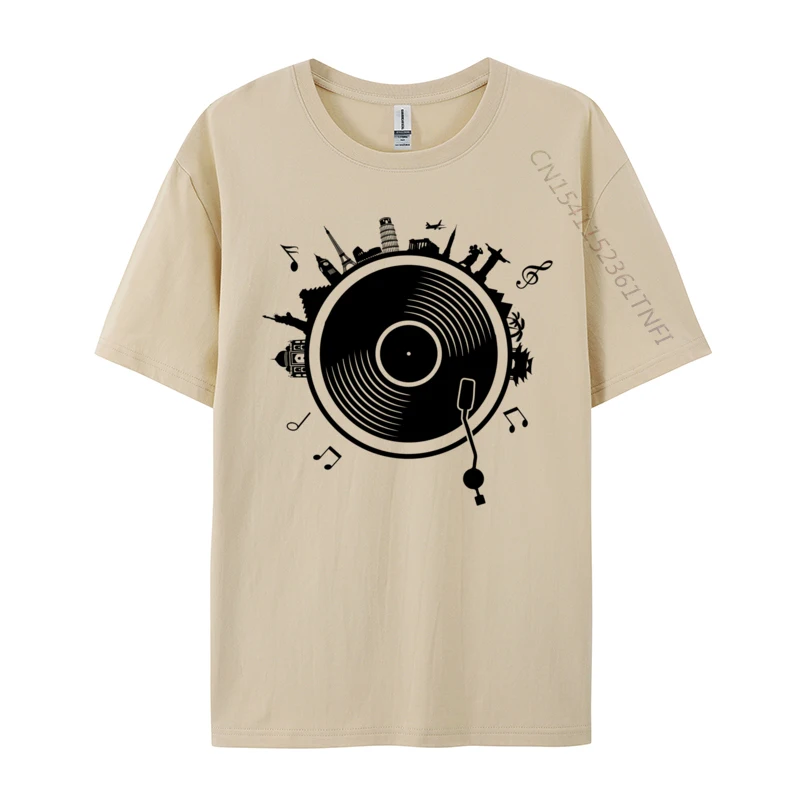Vinyl Globe Music DJ Turntable Vintage Fashionable Design Funny T Shirts Cotton Fabric T Shirt for Men Tops & Tees Europe