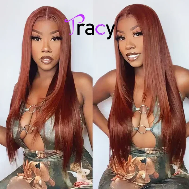 

Tracy Hair Reddish Brown 4x4 Pre Cut Transpare Lace Wear and Go Glueless Wigs Colored Straight Wig Human Hair Pre Plucked