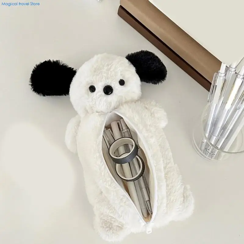N2UB Lovely Dog Molded Soft Pencil Case Spacious Interior Smooth Slide Ending Multiple Functional Use For Students Specialists