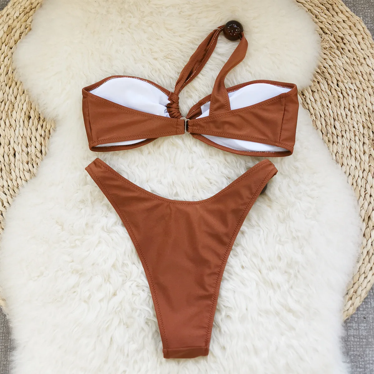 Sexy Solid Bikini Set 2025 Women Halter Push Up Bra Tie Side Triangle Swimsuit Summer Bathing Suit Femme Lace Up Micro Swimwear