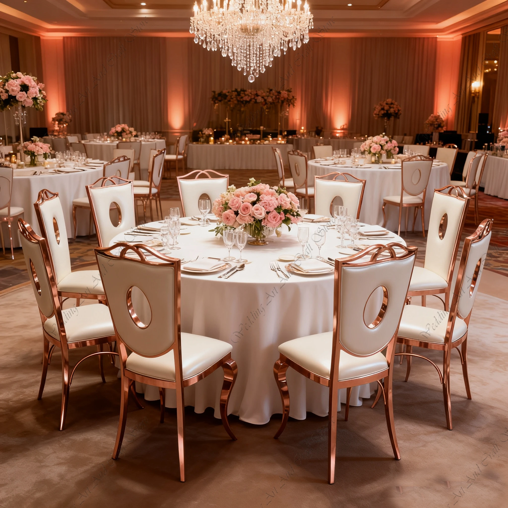 56pcs f30 Hot Sale High Back Leather Wedding Chair Stainless Steel Banquet Hotels Gold Plating Soft Bag Back Room Chair ivy390