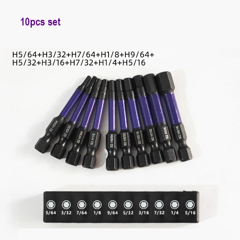 10PCS Magnetic 1/4' 6.35mm Hex Shank Inch Hexagon Screwdriver Bit 5/64 3/32 7/64 1/8 9/64 5/32 3/16 7/32 1/4 5/16 hand tools