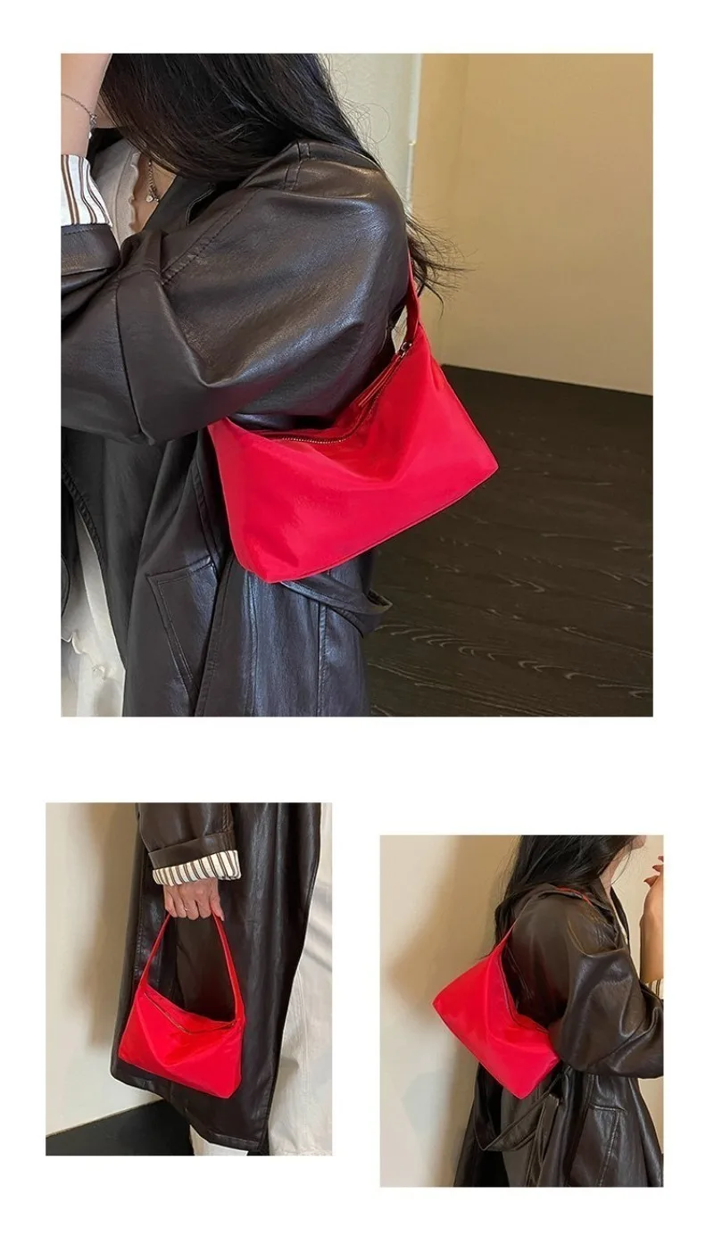 CEEKAY Damen-Umhängetasche, Rot, Nylon, Leichtgewicht, Handtasche mit Reißverschluss, für den täglichen Pendelverkehr, lässig, minimalistisch – Detail 4